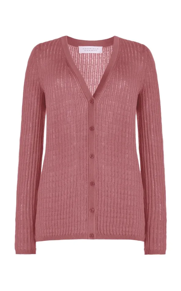 Women Cardigans Gabriela Hearst Emma Pointelle Knit Cardigan In Rose Quartz Cashmere Silk Women Cardigans Gabriela Hearst Emma Pointelle Knit Cardigan In Rose Quartz Cashmere Silk
