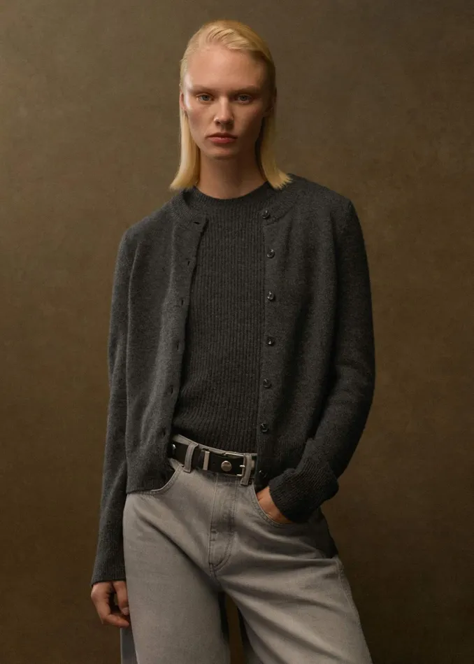 Women Cashmere Cardigan Dark Charcoal Melange MEEM