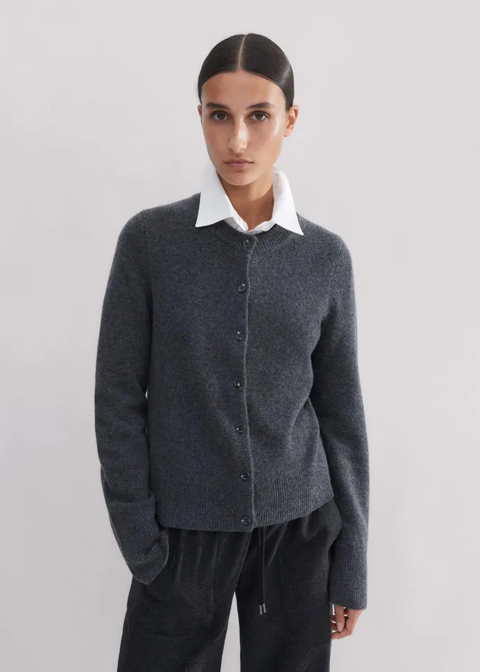 Women Cashmere Cardigan Dark Charcoal Melange MEEM