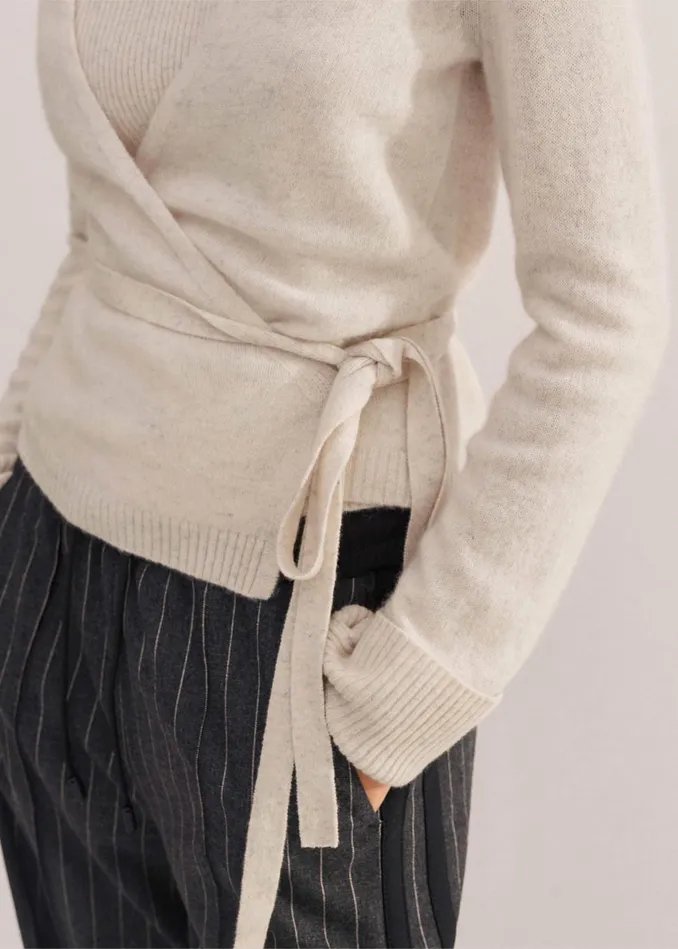 Women Cashmere Layered Wrap Top Cream Melange MEEM