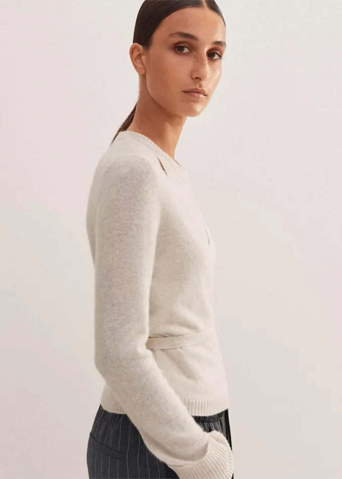 Women Cashmere Layered Wrap Top Cream Melange MEEM