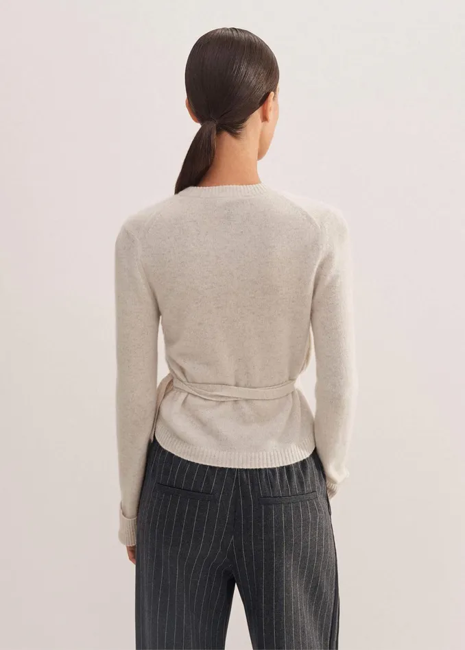 Women Cashmere Layered Wrap Top Cream Melange MEEM