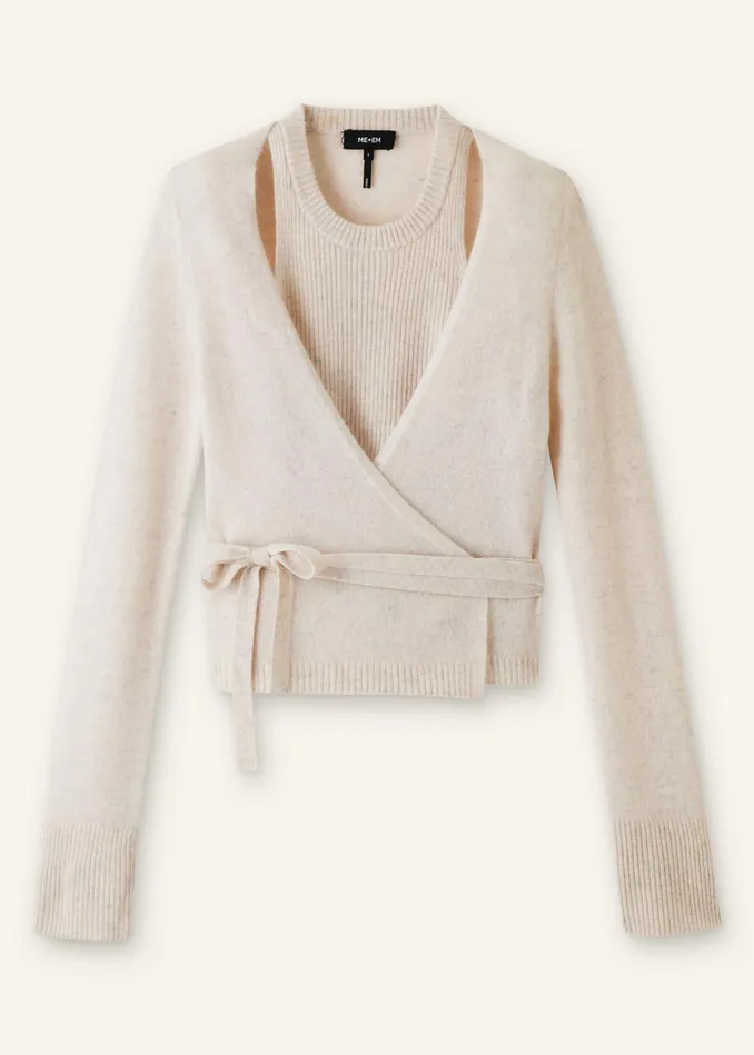 Women Cashmere Layered Wrap Top Cream Melange MEEM