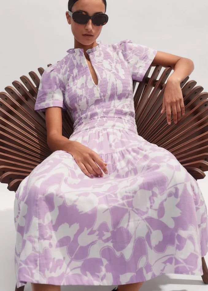 Women Cheesecloth Tulip Print Midi Skirt Soft Whitesherbet Lilac MEEM