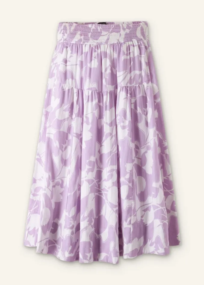 Women Cheesecloth Tulip Print Midi Skirt Soft Whitesherbet Lilac MEEM