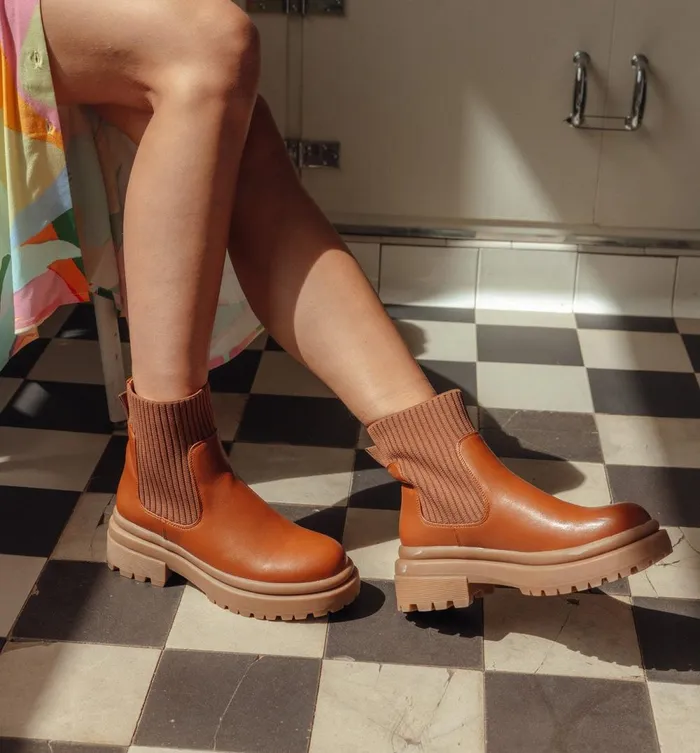 Women Chunky Soled Boots 8211 Camel Promod Shoes
