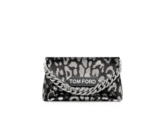 Women Clutches Tom Ford Sequin Label Mini Chain Bag Blacksilver Black