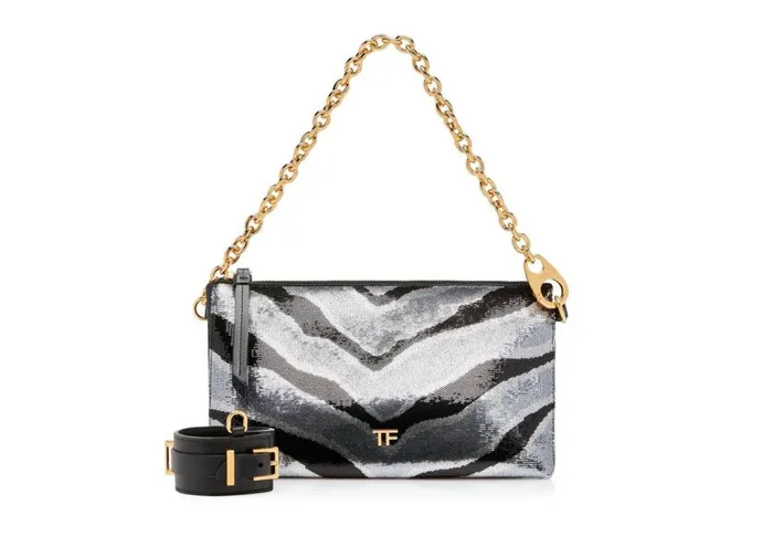 Women Clutches Tom Ford Zebra Sequin Embroidery Carine Clutch Blacksilver Black