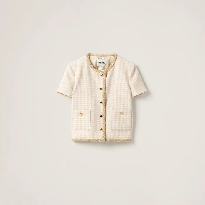 Women Coats And Jackets Miu Miu Singlebreasted Check Lam Jacket Avoryalbino White