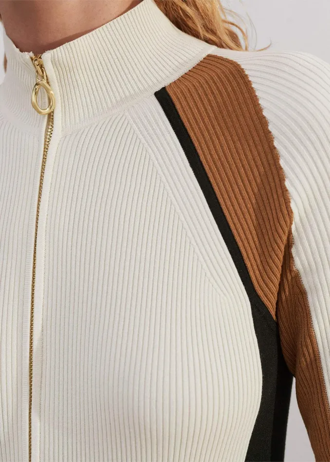 Women Contrast Panel Fit And Flare Maxi Dress Neutral Multi MEEM