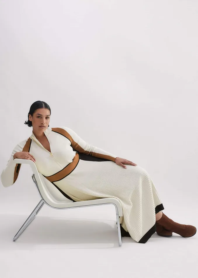 Women Contrast Panel Fit And Flare Maxi Dress Neutral Multi MEEM