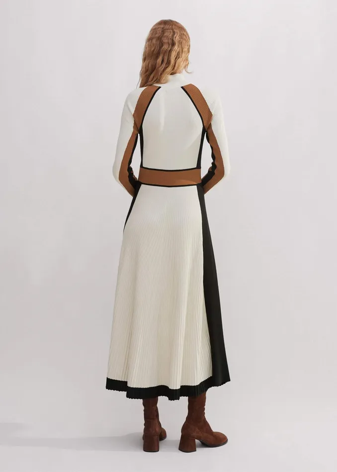 Women Contrast Panel Fit And Flare Maxi Dress Neutral Multi MEEM