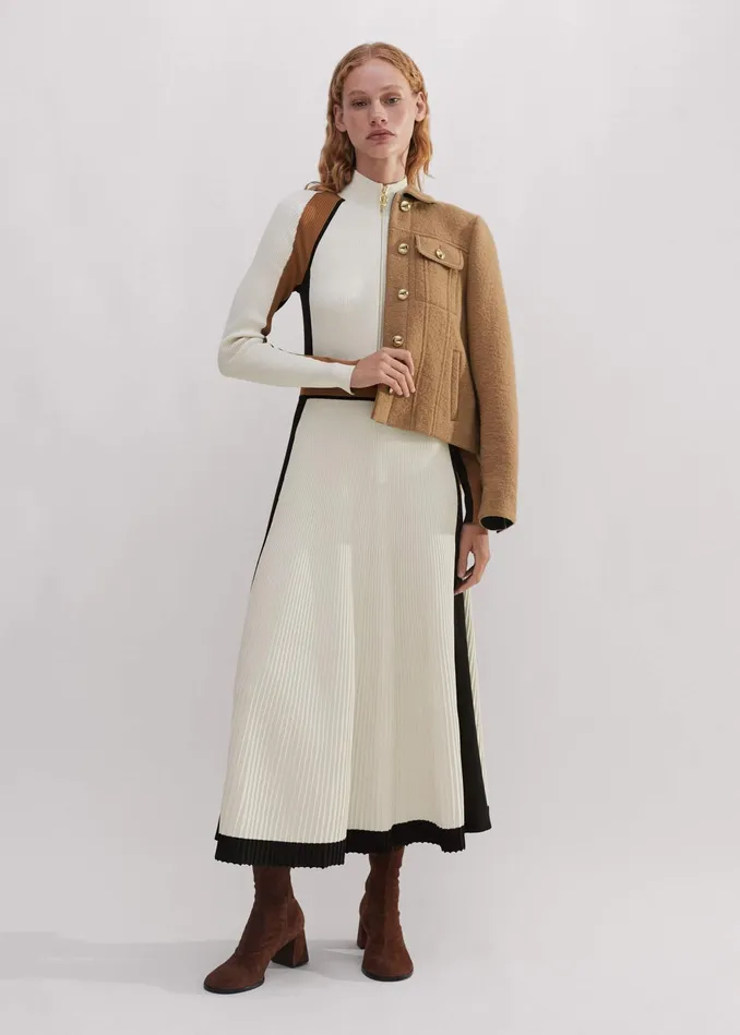 Women Contrast Panel Fit And Flare Maxi Dress Neutral Multi MEEM