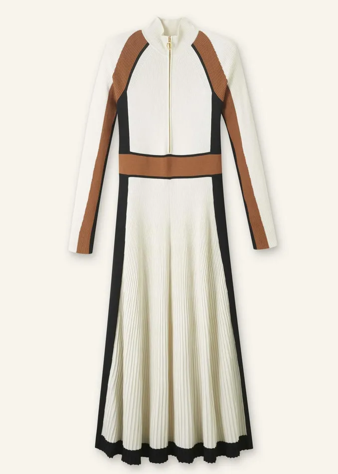 Women Contrast Panel Fit And Flare Maxi Dress Neutral Multi MEEM