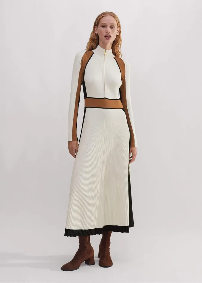 Women Contrast Panel Fit And Flare Maxi Dress Neutral Multi MEEM