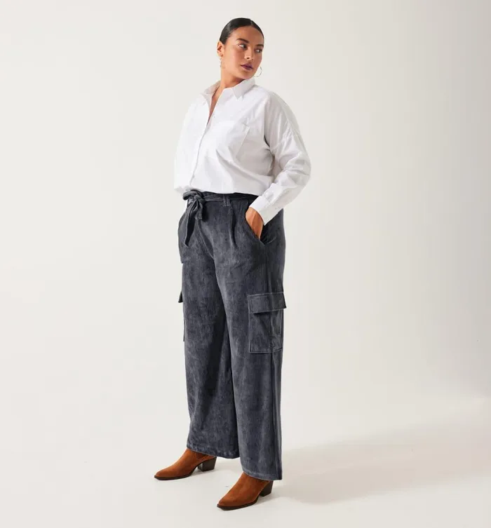 Women Corduroy Trousers 8211 Acier Moyen Promod Trousers