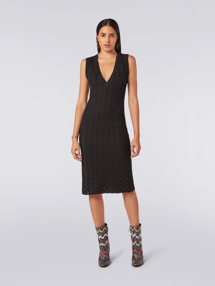 Women Cotton And Viscose Chevron VNeckline Midi Dress Black Missoni Dresses Women Cotton And Viscose Chevron VNeckline Midi Dress Black Missoni Dresses