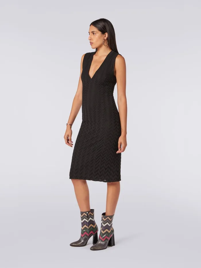 Women Cotton And Viscose Chevron VNeckline Midi Dress Black Missoni Dresses Women Cotton And Viscose Chevron VNeckline Midi Dress Black Missoni Dresses