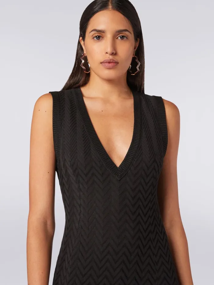 Women Cotton And Viscose Chevron VNeckline Midi Dress Black Missoni Dresses Women Cotton And Viscose Chevron VNeckline Midi Dress Black Missoni Dresses