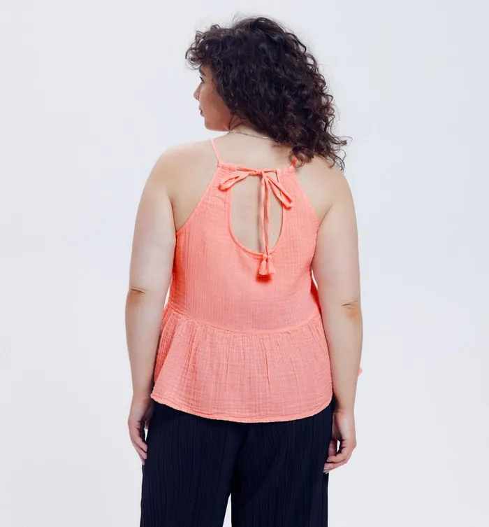 Women Cotton Gauze Top 8211 Coral Promod Tops Women Cotton Gauze Top 8211 Coral Promod Tops