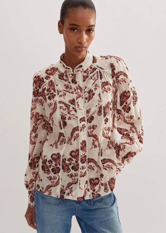 Women Cotton Midnight Floral Print Blouse Light Creamblackpeach MEEM
