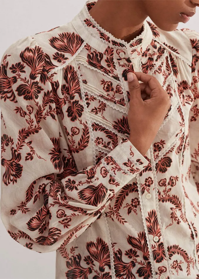 Women Cotton Midnight Floral Print Blouse Light Creamblackpeach MEEM