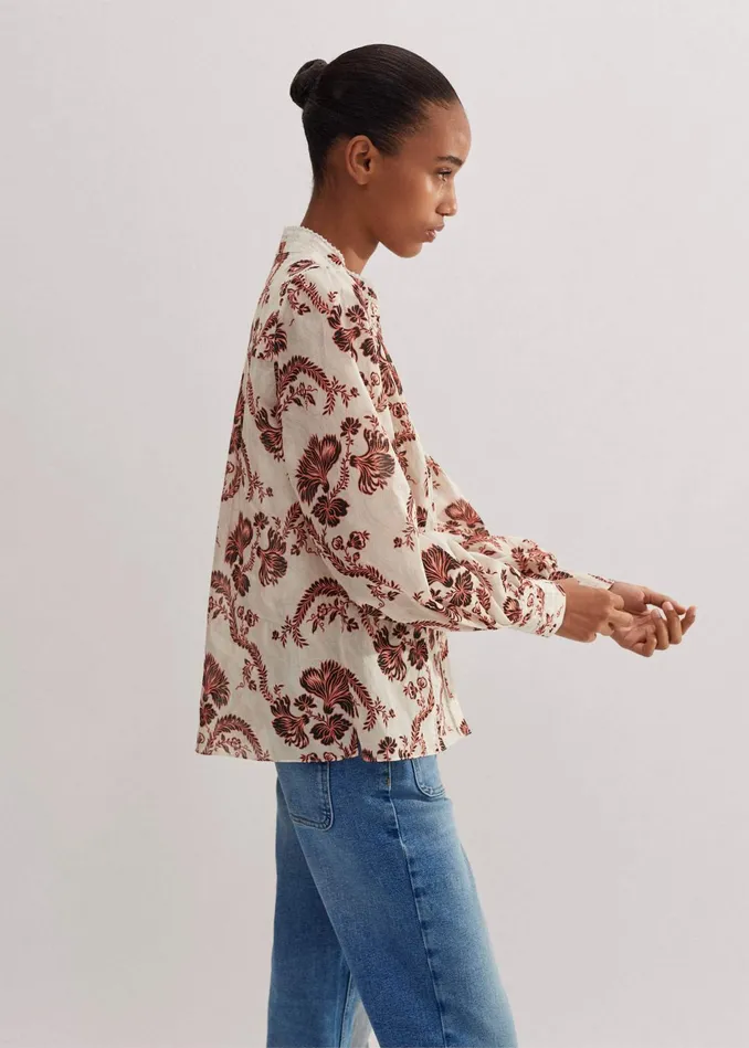 Women Cotton Midnight Floral Print Blouse Light Creamblackpeach MEEM