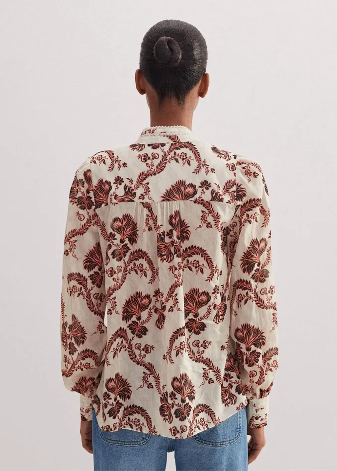 Women Cotton Midnight Floral Print Blouse Light Creamblackpeach MEEM
