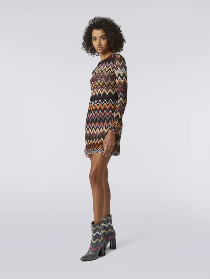 Women CrewNeck Wool And Viscose Mini Dress With Zigzag Pattern Multicoloured Missoni Dresses Women CrewNeck Wool And Viscose Mini Dress With Zigzag Pattern Multicoloured Missoni Dresses
