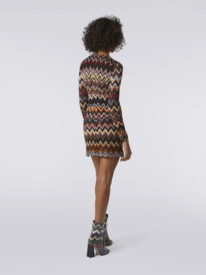 Women CrewNeck Wool And Viscose Mini Dress With Zigzag Pattern Multicoloured Missoni Dresses Women CrewNeck Wool And Viscose Mini Dress With Zigzag Pattern Multicoloured Missoni Dresses