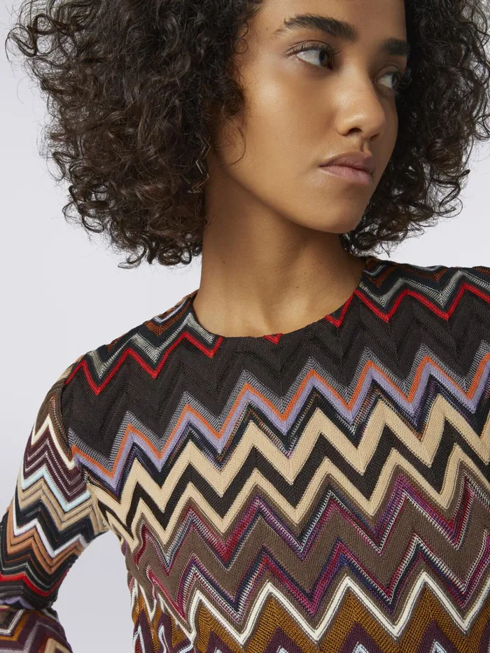 Women CrewNeck Wool And Viscose Mini Dress With Zigzag Pattern Multicoloured Missoni Dresses Women CrewNeck Wool And Viscose Mini Dress With Zigzag Pattern Multicoloured Missoni Dresses