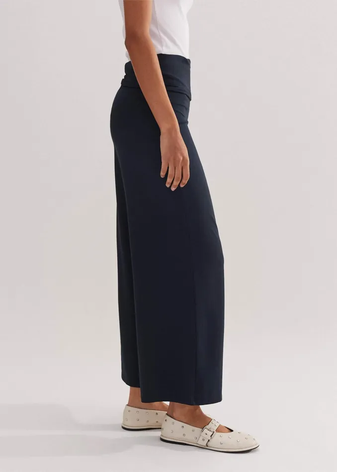 Women Crop Palazzo Pant Dark Navy MEEM