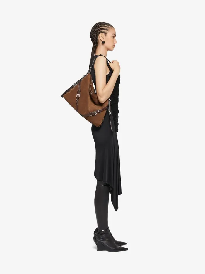 Women Crossbody Bags Givenchy Medium Voyou Boyfriend Bag In Corset Style Suede Walnut Brown