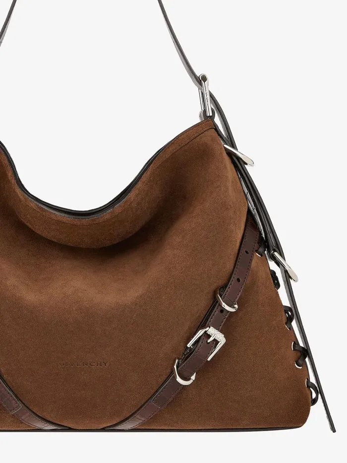 Women Crossbody Bags Givenchy Medium Voyou Boyfriend Bag In Corset Style Suede Walnut Brown
