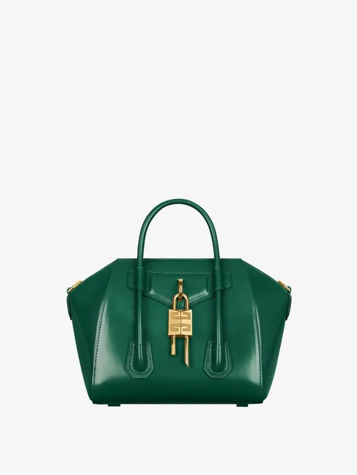 Women Crossbody Bags Givenchy Mini Antigona Lock Bag In Box Leather Emerald Green