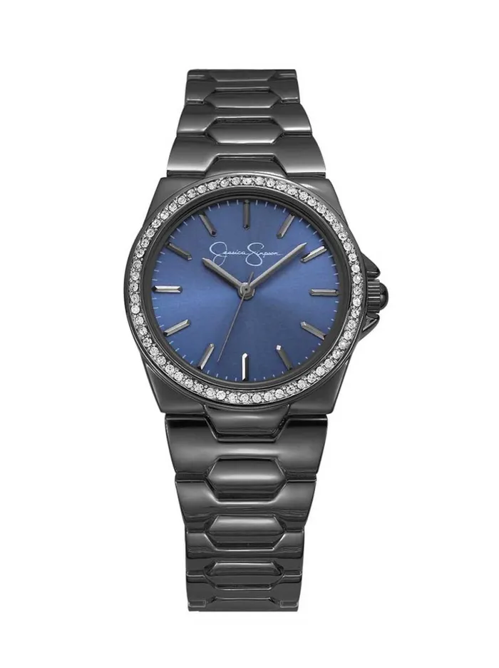 Women Crystal Bezel Bracelet Watch In Gunmetal Jessica Simpson Watches