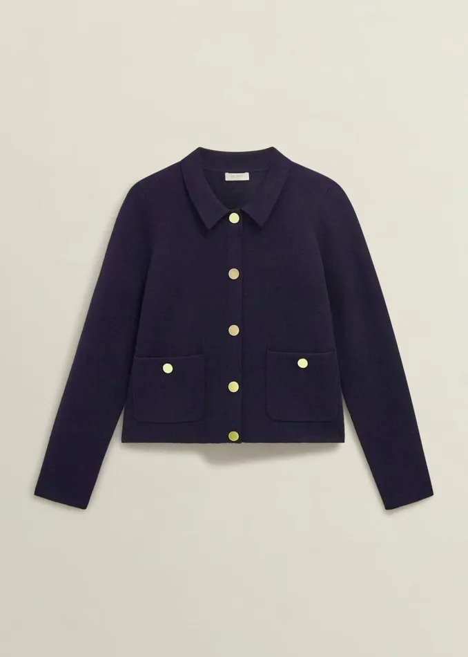 Women Daisy Cotton Wool Knitted Jacket Hobbs Navy Hobbs Jumpers and Cardigans