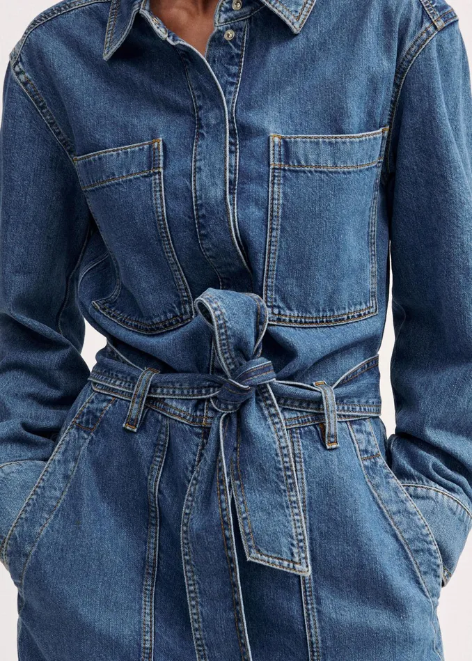 Women Denim Jumpsuit Belt Mid Blue Denim MEEM