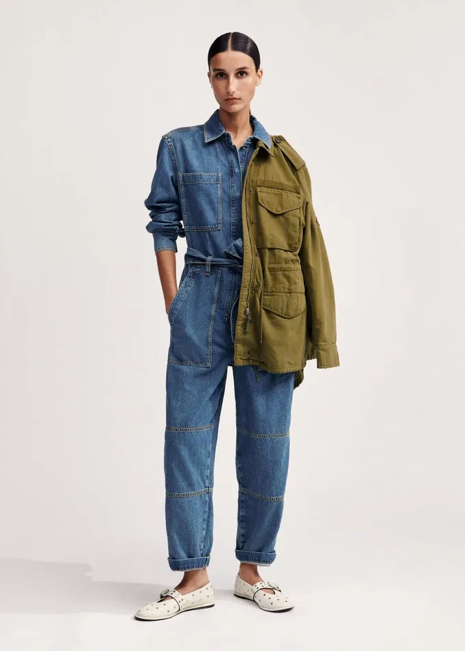 Women Denim Jumpsuit Belt Mid Blue Denim MEEM