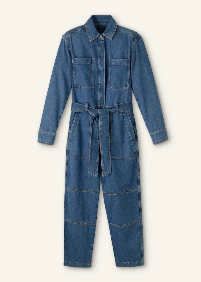 Women Denim Jumpsuit Belt Mid Blue Denim MEEM