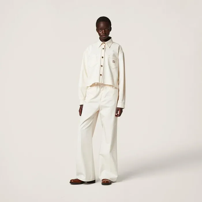 Women Denim Miu Miu Denim Blouson Jacket Natural Women Denim Miu Miu Denim Blouson Jacket Natural