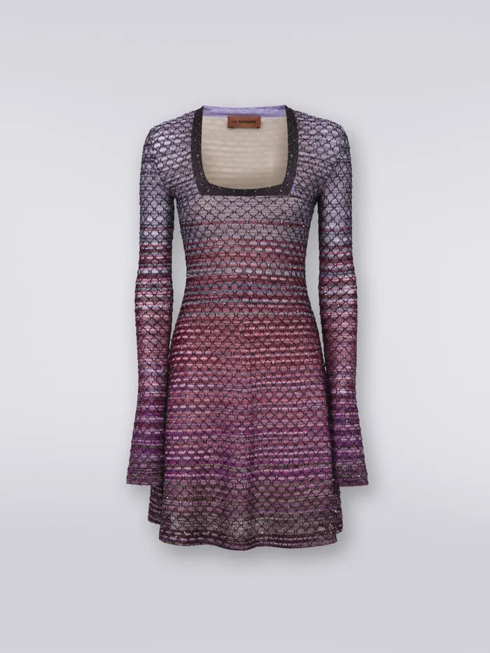 Women Dress With Square Neckline In Viscose Mesh With Sequins Red Missoni Dresses