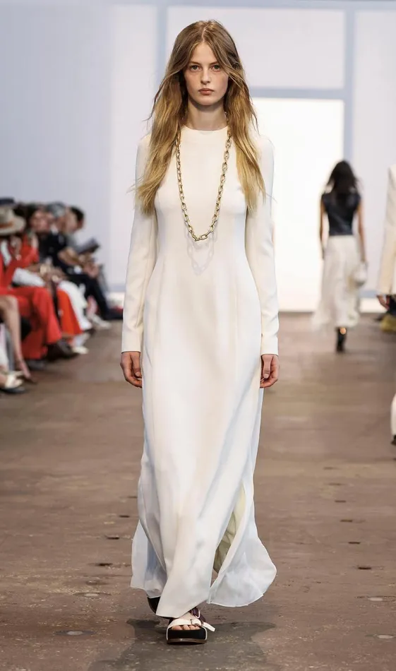 Women Dresses Gabriela Hearst Carlota Draped Gown In Ivory Silk Wool Cady