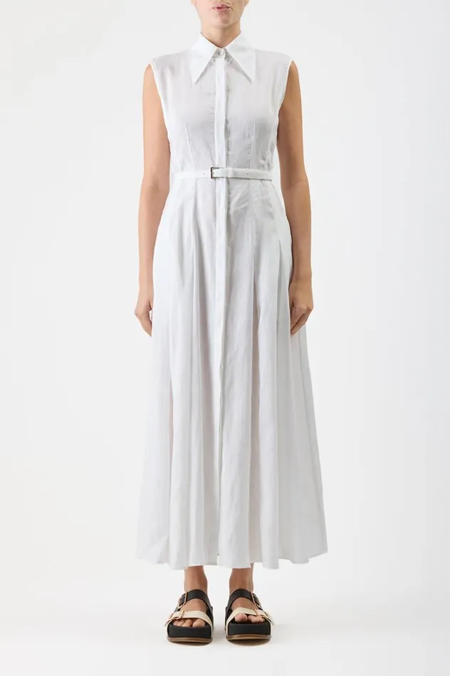Women Dresses Gabriela Hearst Durand Pleated Shirtdress In White Aloe Linen