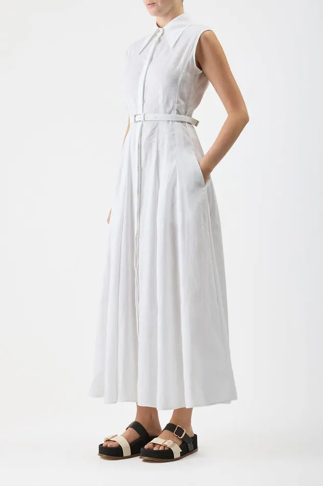 Women Dresses Gabriela Hearst Durand Pleated Shirtdress In White Aloe Linen