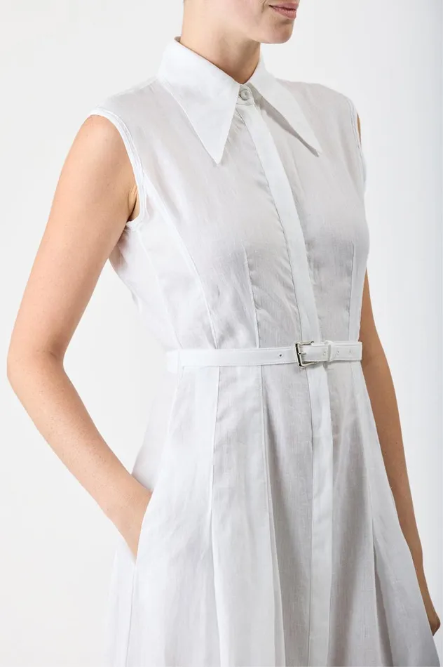 Women Dresses Gabriela Hearst Durand Pleated Shirtdress In White Aloe Linen