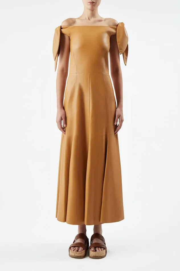 Women Dresses Gabriela Hearst Eda Dress In Cashew Nappa Leather