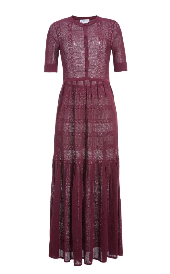 Women Dresses Gabriela Hearst Iris Pointelle Knit Pleated Dress With Slip In Bordeaux Cotton Silk Women Dresses Gabriela Hearst Iris Pointelle Knit Pleated Dress With Slip In Bordeaux Cotton Silk