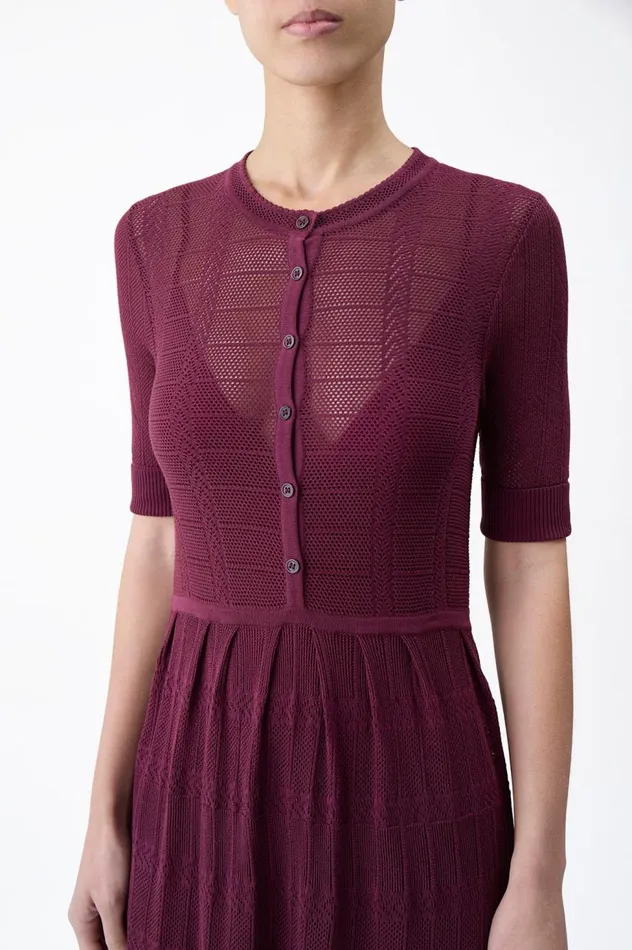 Women Dresses Gabriela Hearst Iris Pointelle Knit Pleated Dress With Slip In Bordeaux Cotton Silk