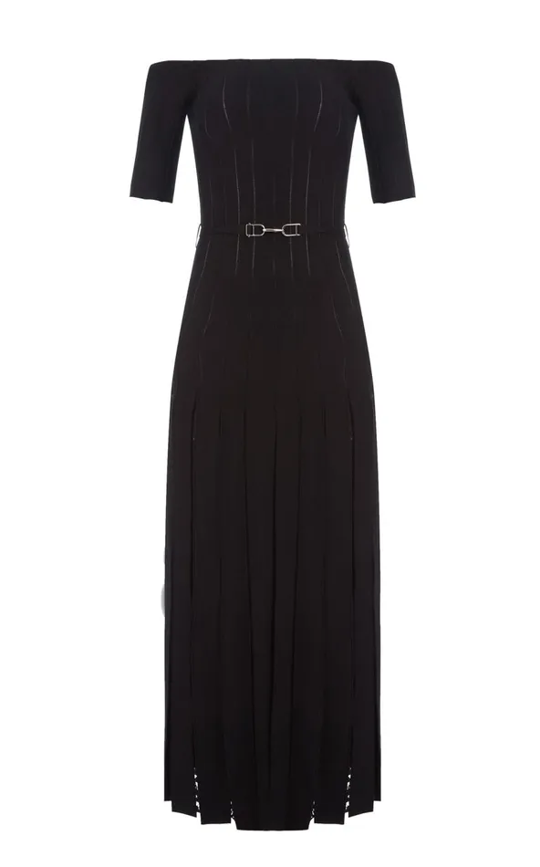 Women Dresses Gabriela Hearst Kurt Knit Pleated Dress In Black Merino Wool